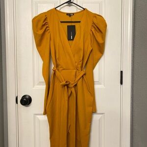 Fashion Nova Gold Puff Sleeve Sheath Dress